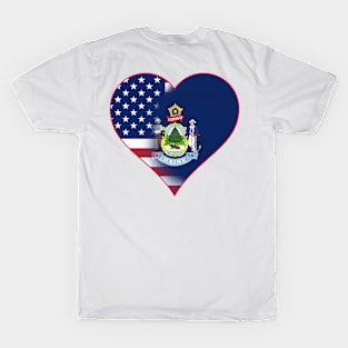 State of Maine Flag and American Flag Fusion Design T-Shirt